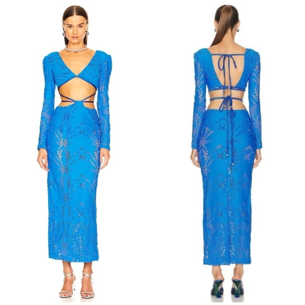 PatBO Stretch Lace Maxi Dress in Cobalt